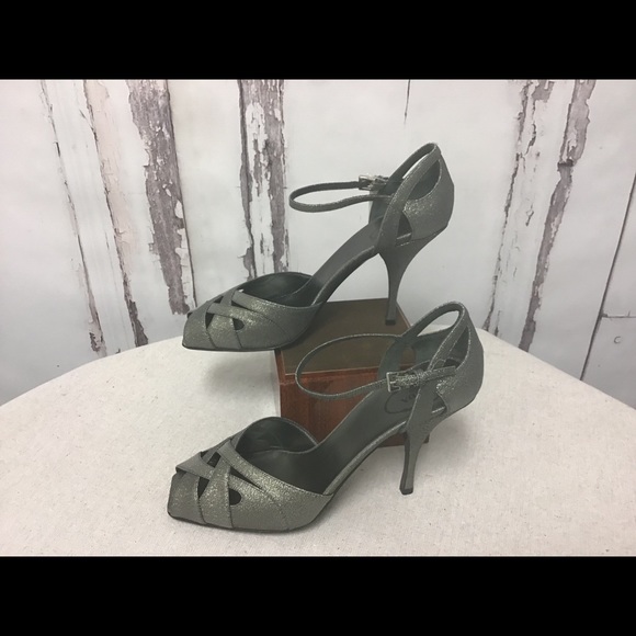 Prada Dark Silver Metallic Strap Heels Size 39 - Picture 4 of 9